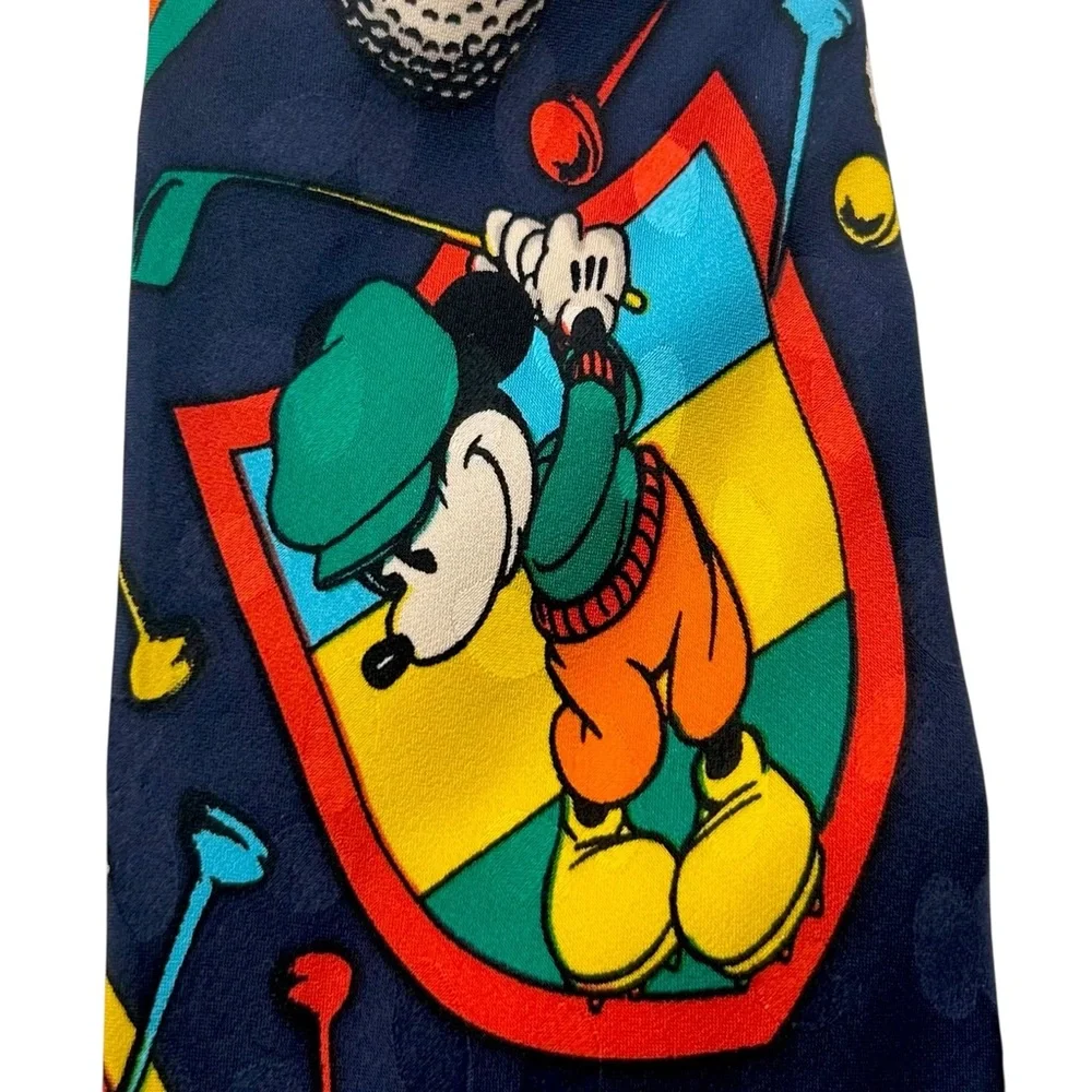 Vintage Disney Tie Mickey Mouse Golf Silk Novelty Retro 90s Preppy Country Club